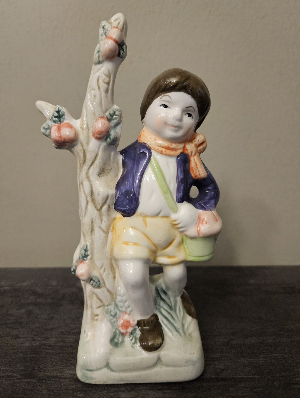 Vintage Porcelain Boy with Fruit Basket Figurine